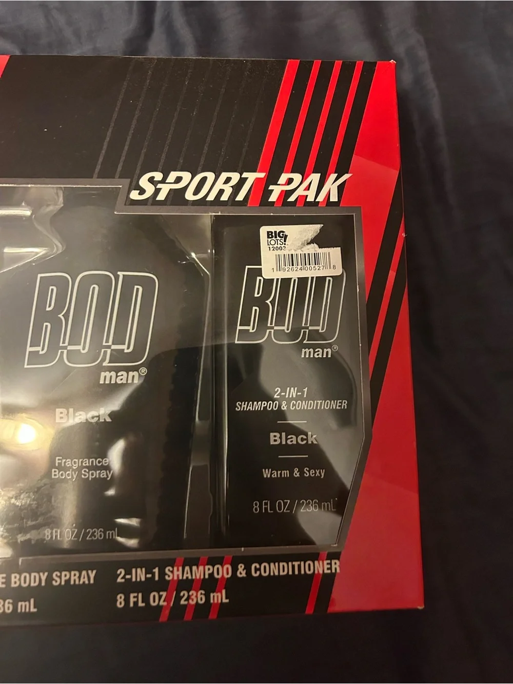 BOD Man BLACK Sport Pak; Shampool 8 oz, Body Wash 8 oz, Body Sprays 8oz & 3.5